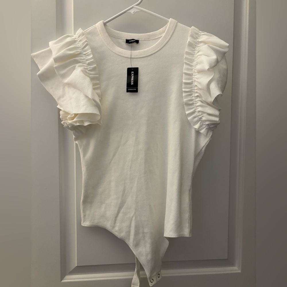Express Cream Ruffle Sleeve Bodysuit